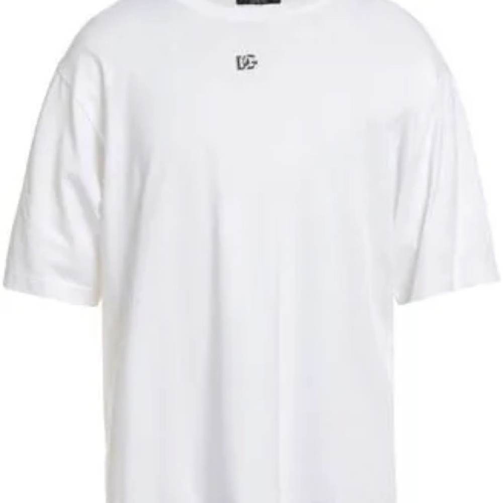 Dolce & Gabbana White DG Logo Metal-Badge Tee (Made in Italy)